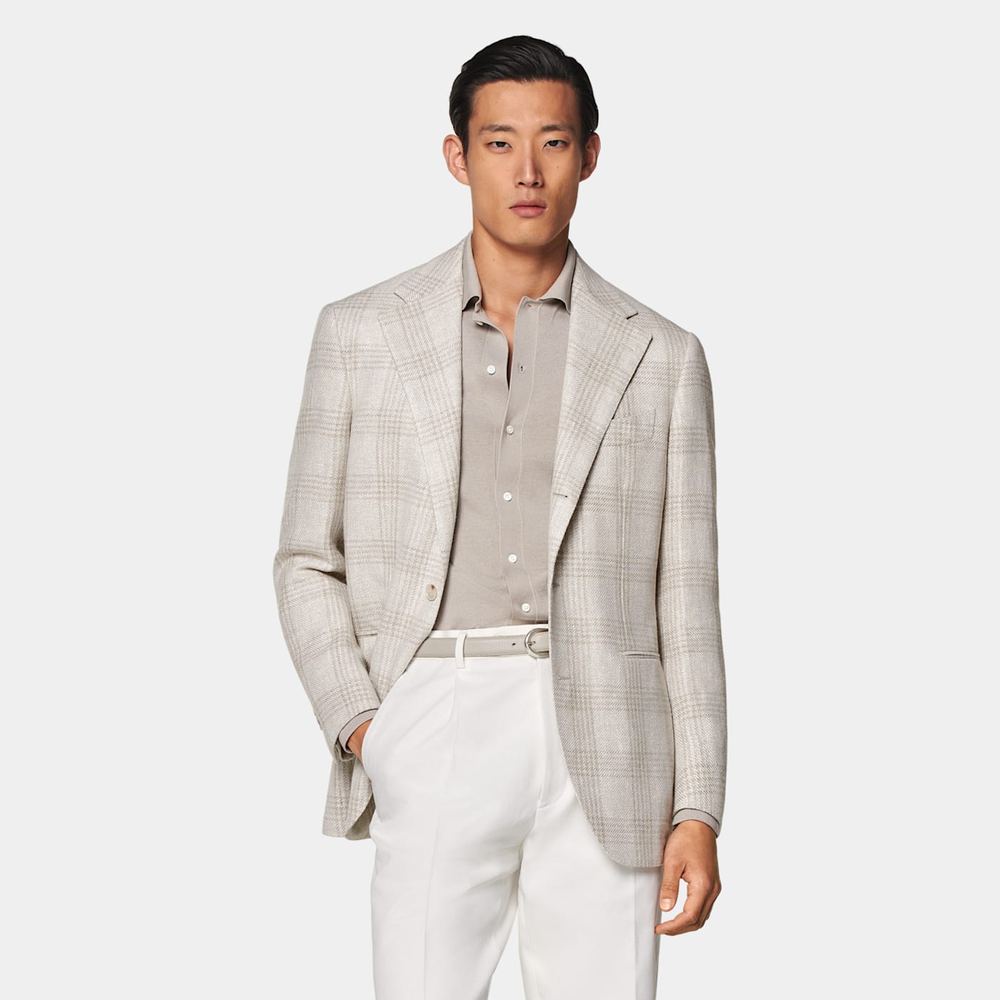 Shop Suitsupply Light Taupe Checked Relaxed Fit Roma Blazer