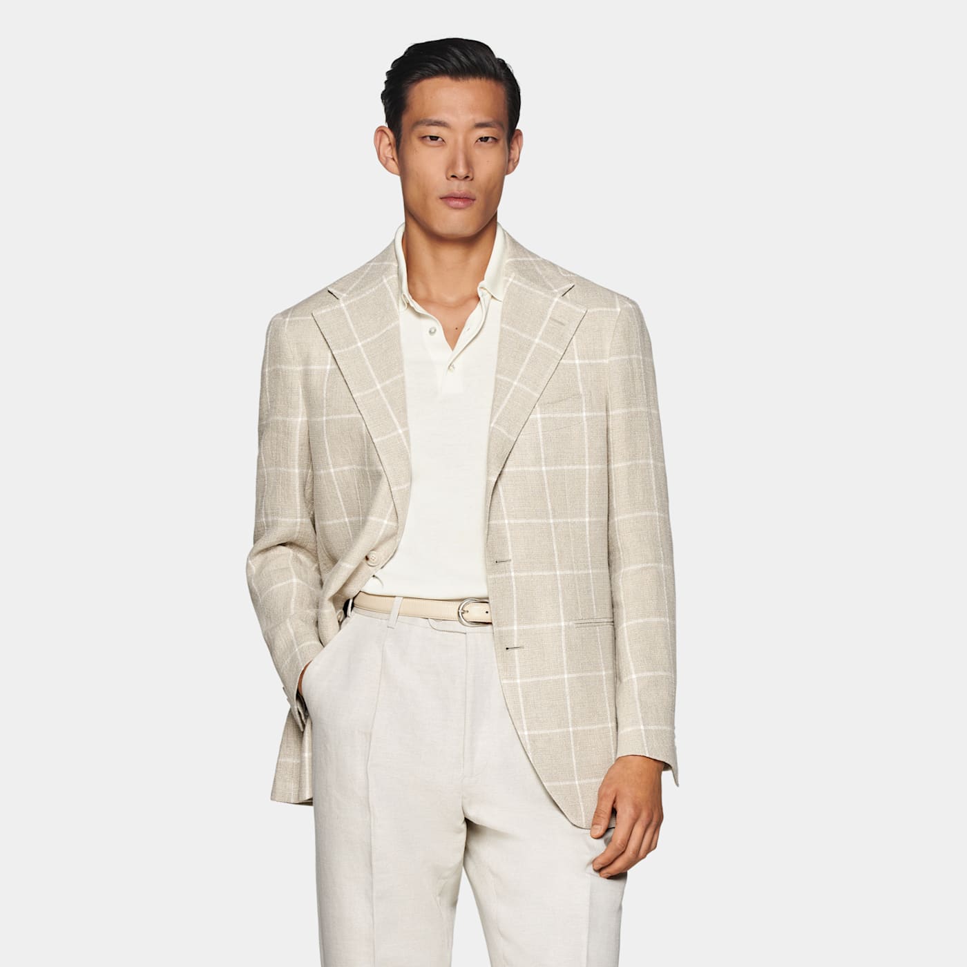 Shop Suitsupply Light Taupe Checked Relaxed Fit Roma Blazer