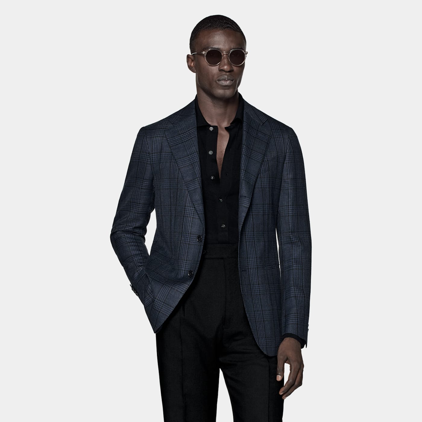 Suitsupply Navy Checked Tailored Fit Havana Blazer In Blue