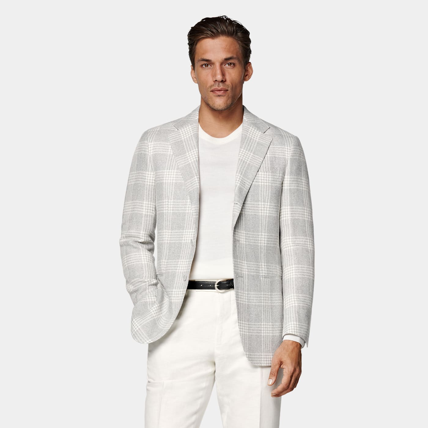 Suitsupply Light Grey Checked Tailored Fit Havana Blazer