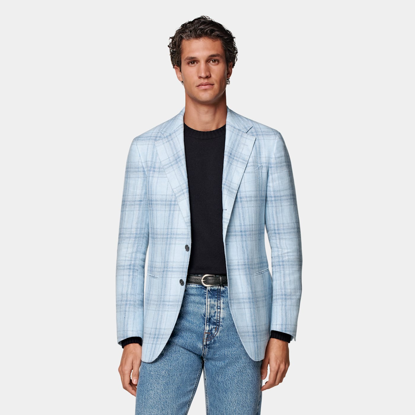 Suitsupply Light Blue Checked Tailored Fit Havana Blazer