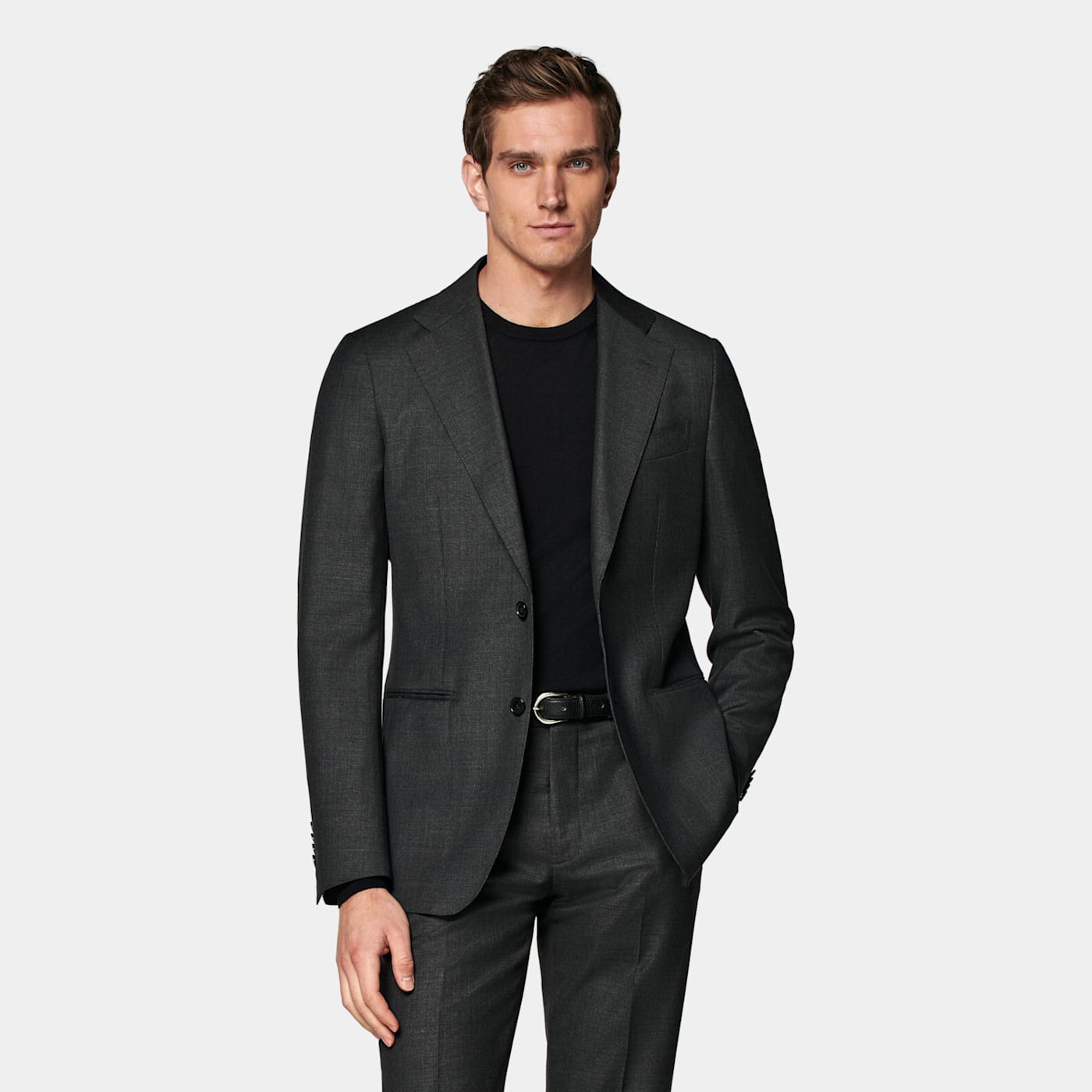 Suitsupply Dark Grey Havana Suit Jacket In Black