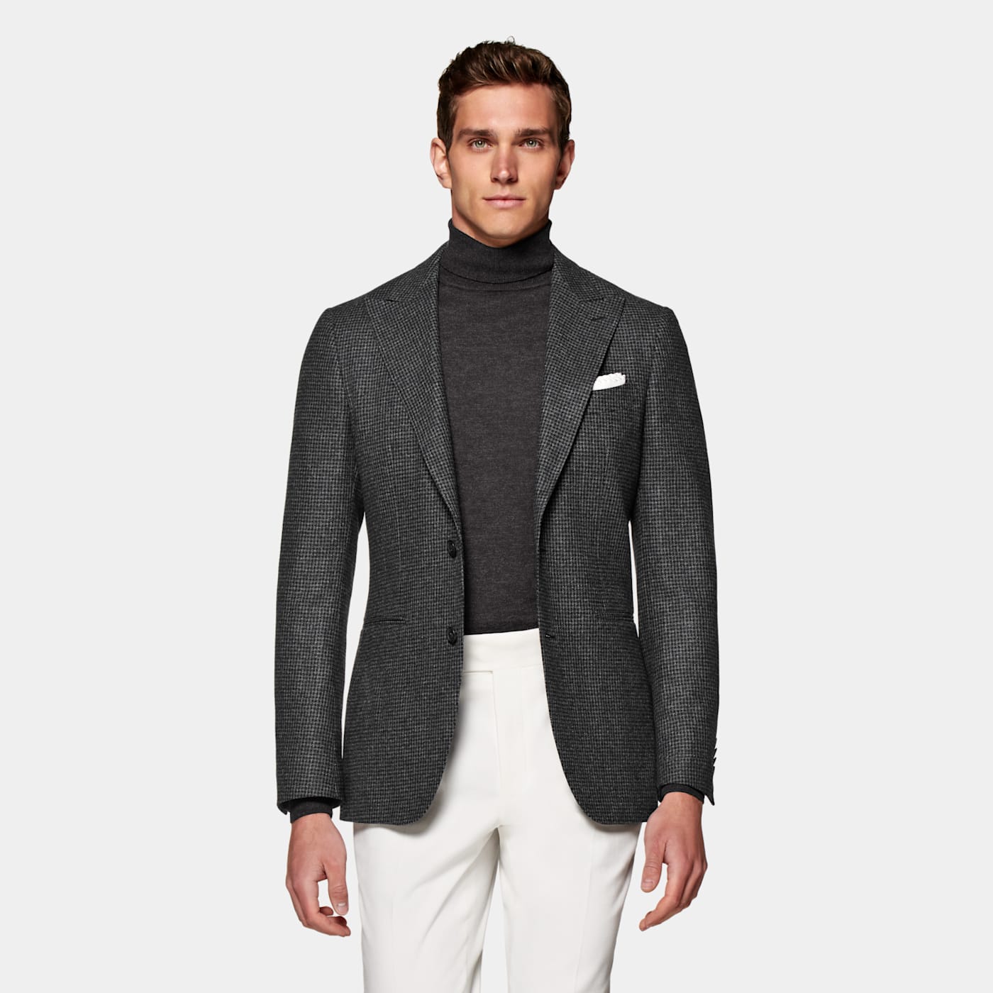 Suitsupply Dark Grey Houndstooth Tailored Fit Havana Blazer In Gray