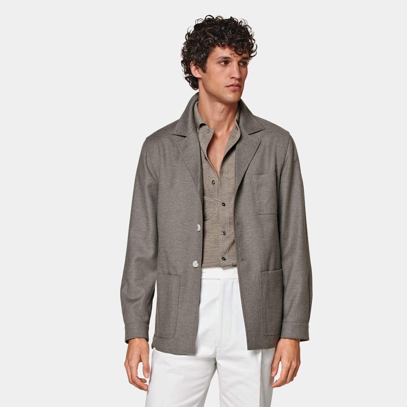 Suitsupply Taupe Greenwich Shirt-jacket In Gray