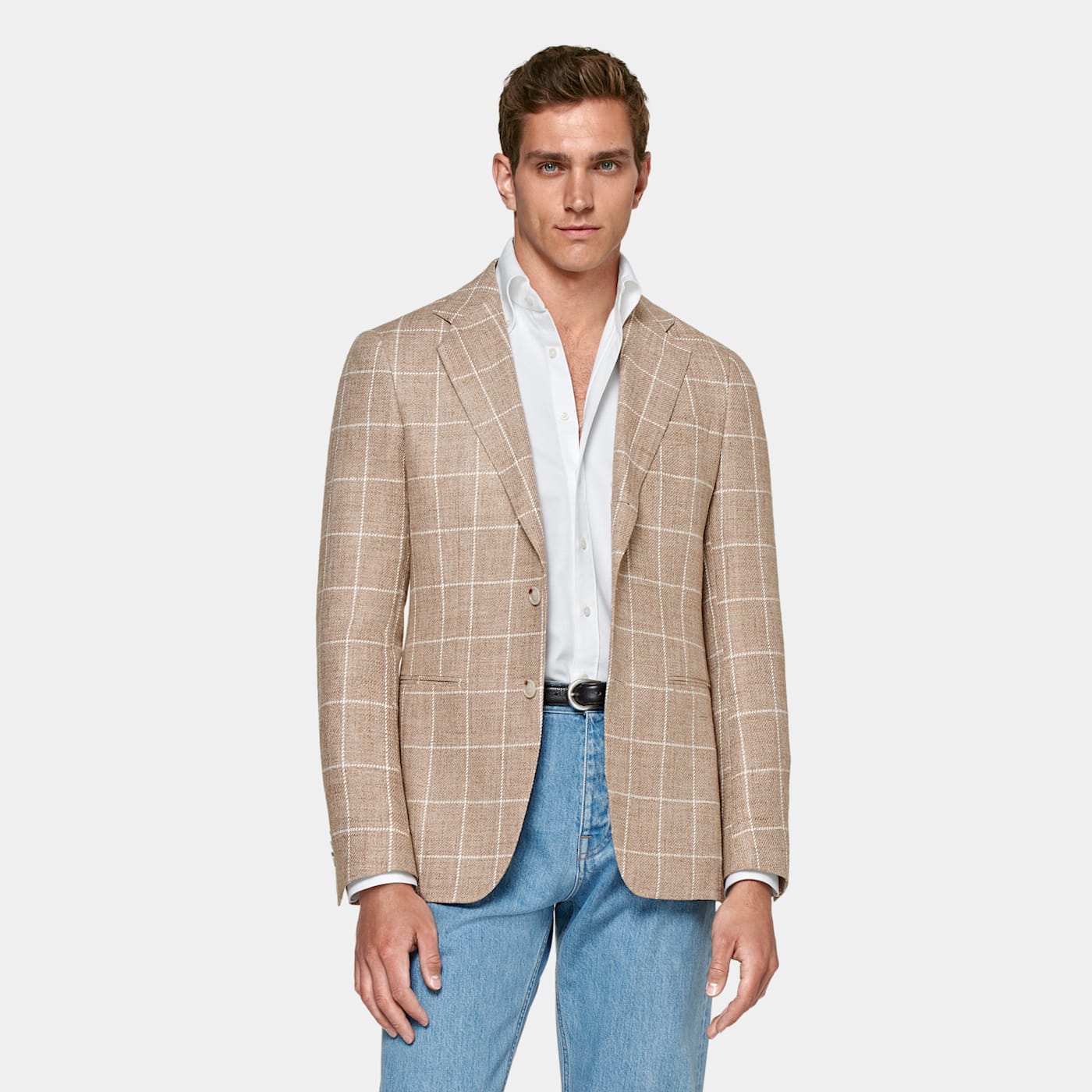 Shop Suitsupply Mid Brown Checked Tailored Fit Havana Blazer