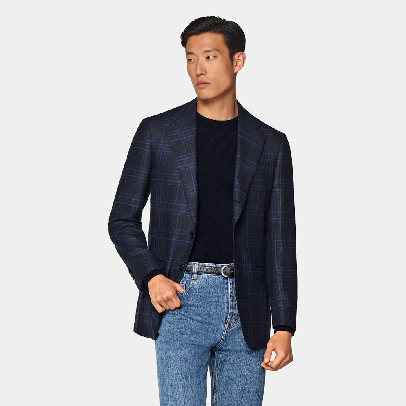 Suitsupply Blazer Havana Coupe Tailored Bleu Marine à Carreaux