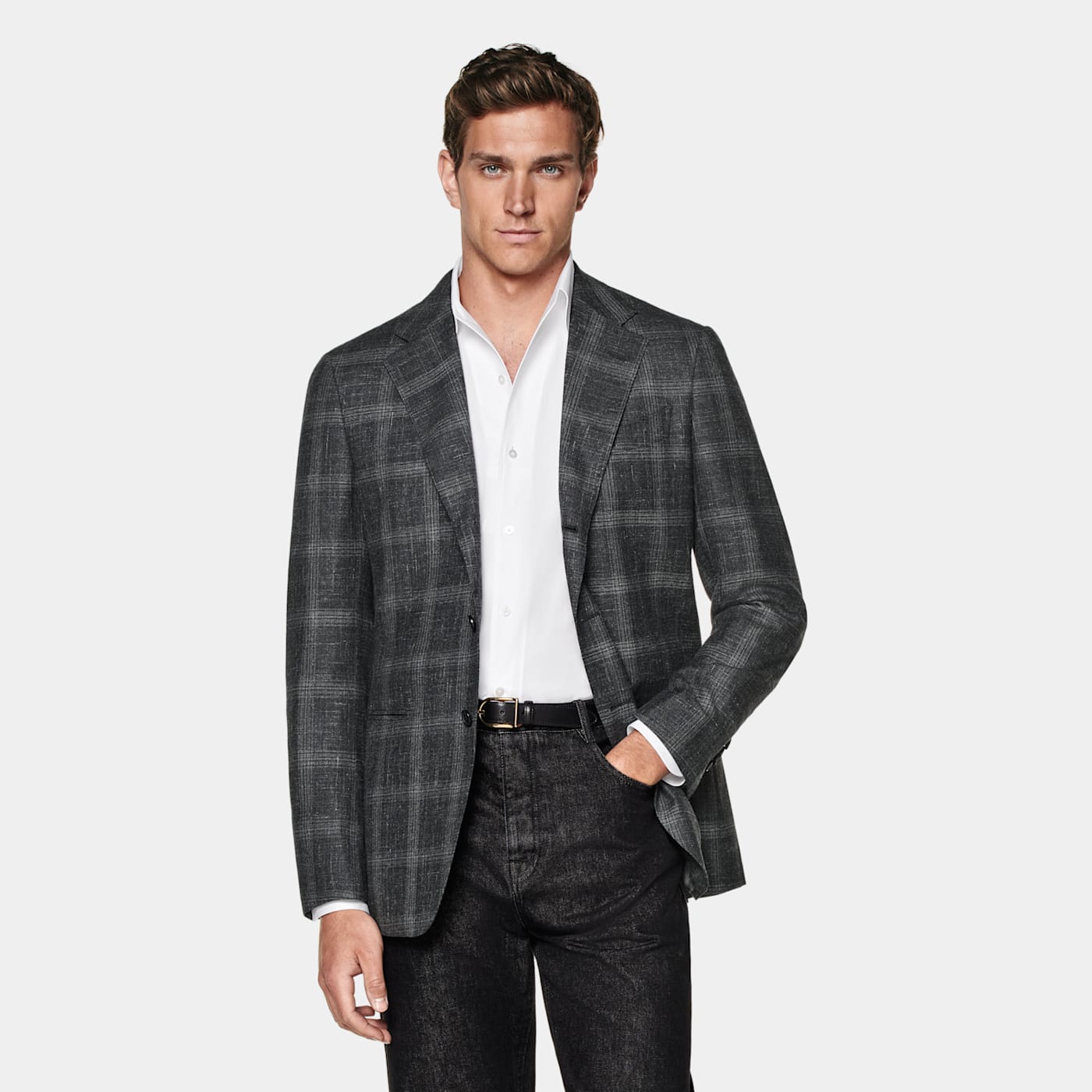 Suitsupply Grey Checked Tailored Fit Havana Blazer