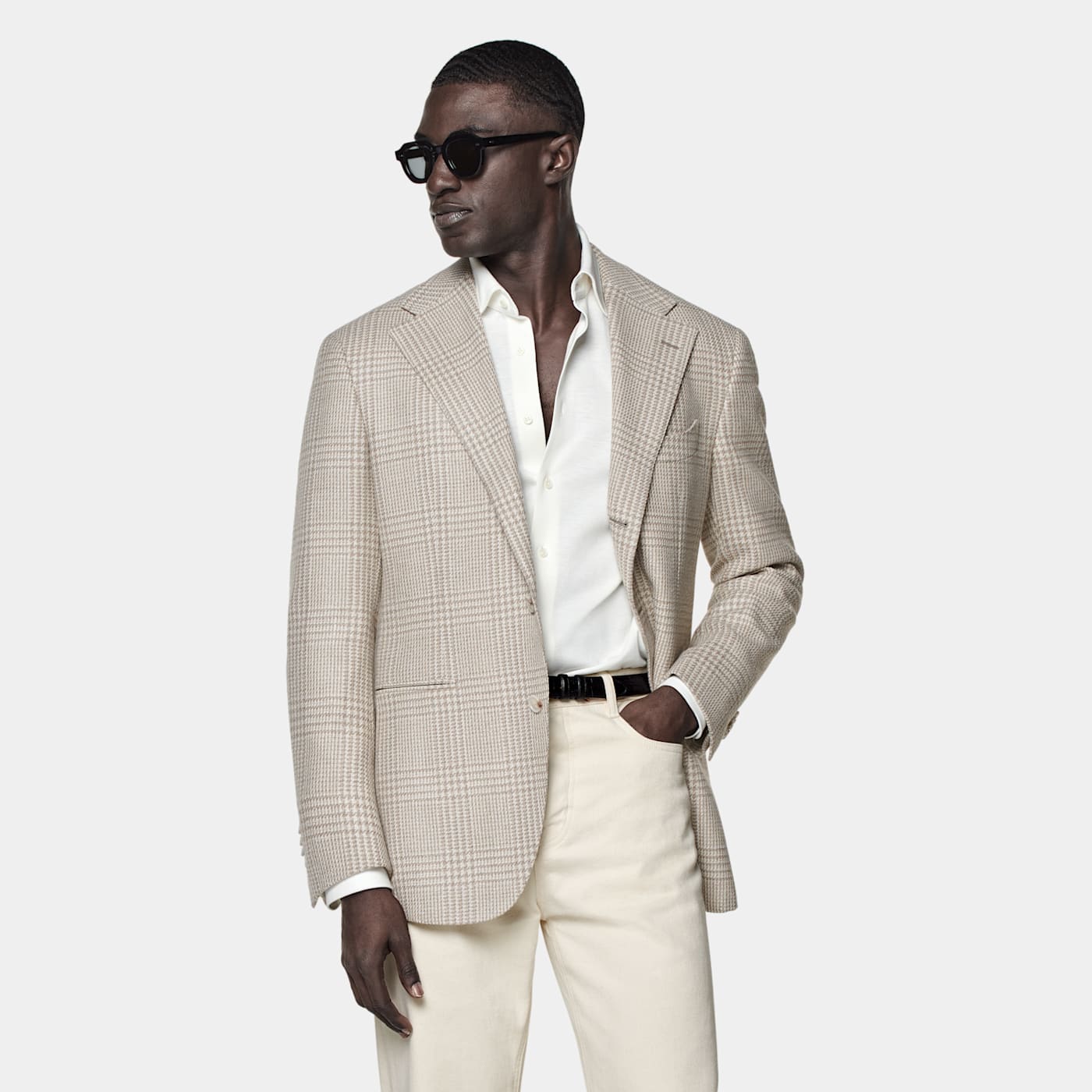 SUITSUPPLY SUITSUPPLY SAND CHECKED RELAXED FIT ROMA BLAZER