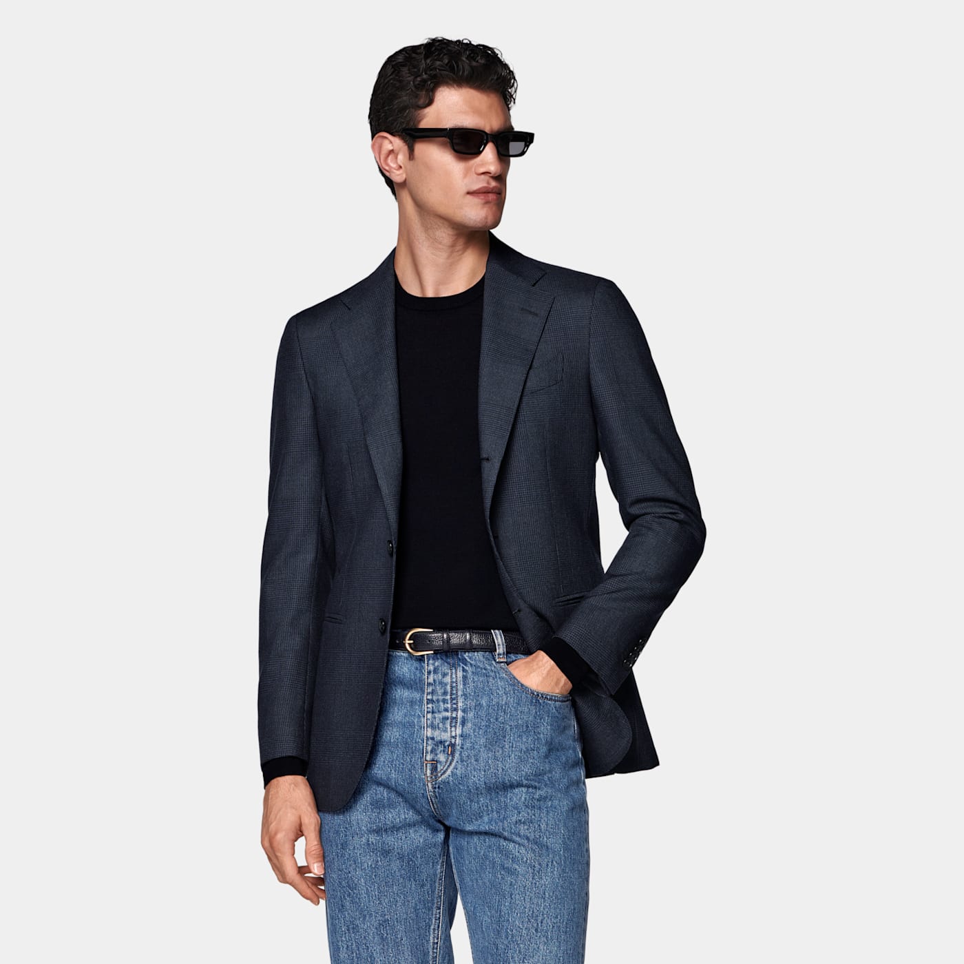 Suitsupply Navy Checked Tailored Fit Havana Blazer In Blue
