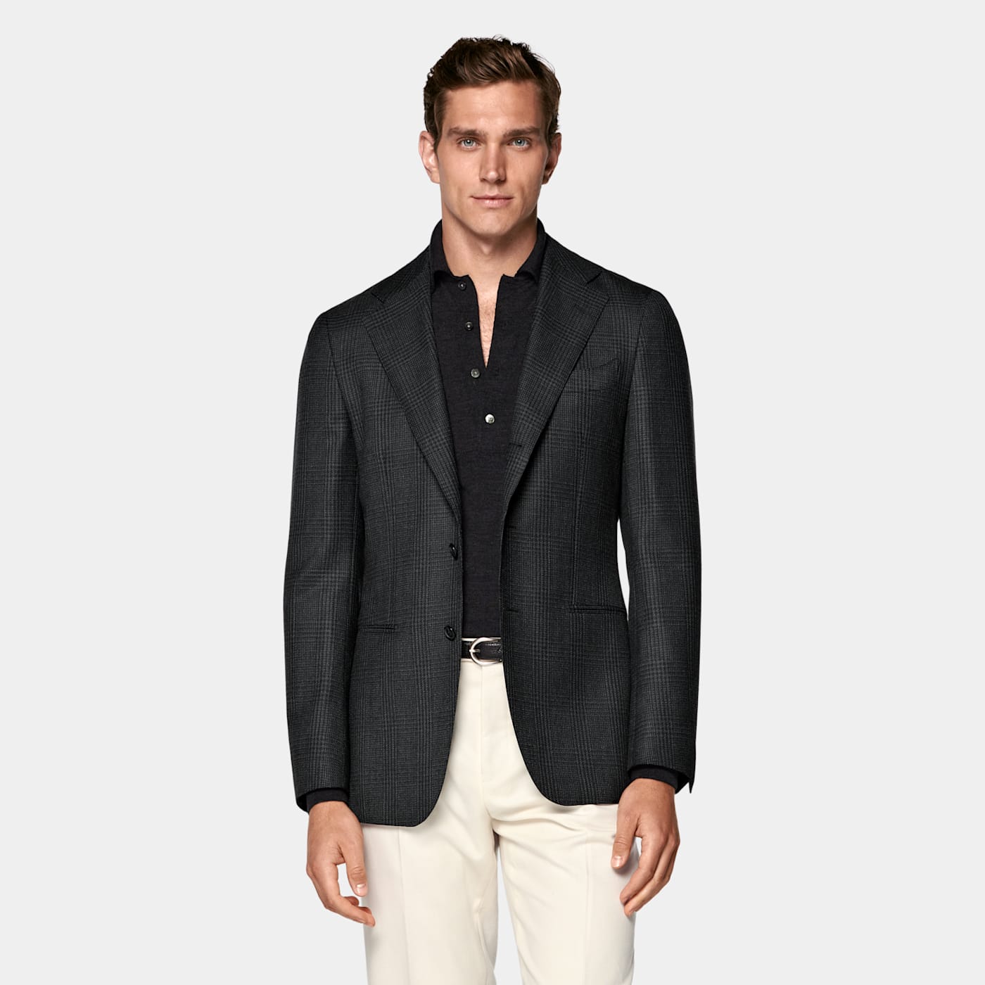 Suitsupply Dark Grey Checked Tailored Fit Havana Blazer In Gray