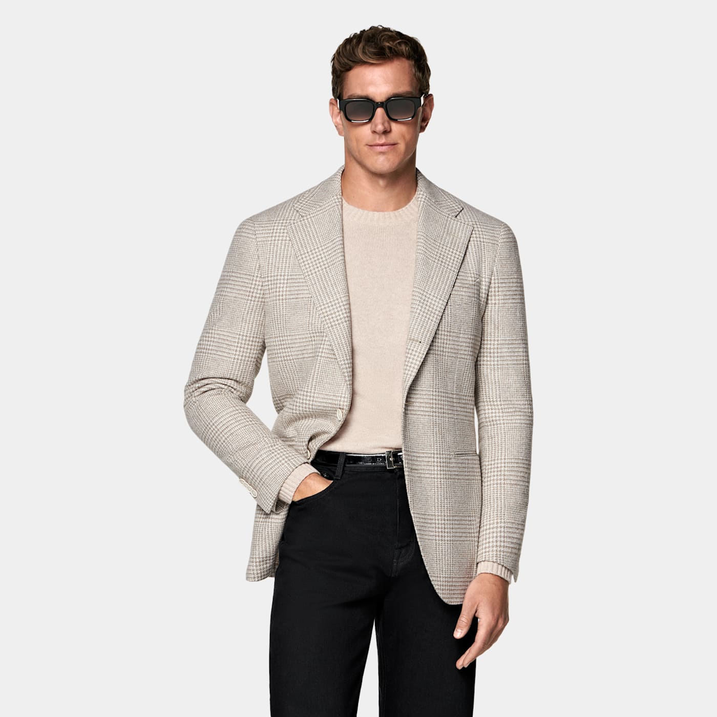 Suitsupply Sand Checked Relaxed Fit Roma Blazer In Sand