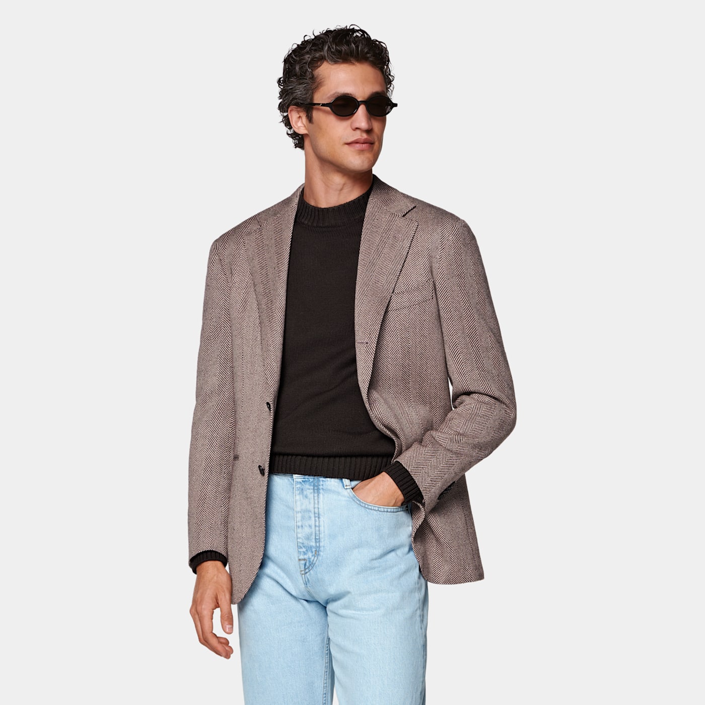 Suitsupply Pink Herringbone Relaxed Fit Roma Blazer In Pink