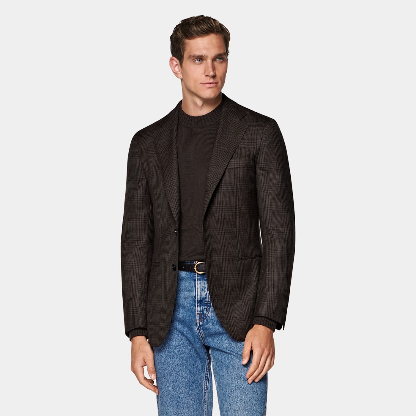 Suitsupply Brown Checked Tailored Fit Havana Blazer In Brown
