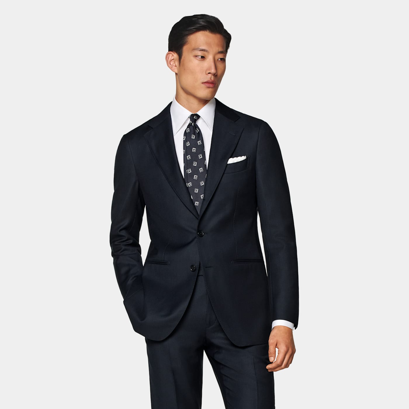 SUITSUPPLY SUITSUPPLY NAVY BIRD'S EYE TAILORED FIT HAVANA SUIT JACKET