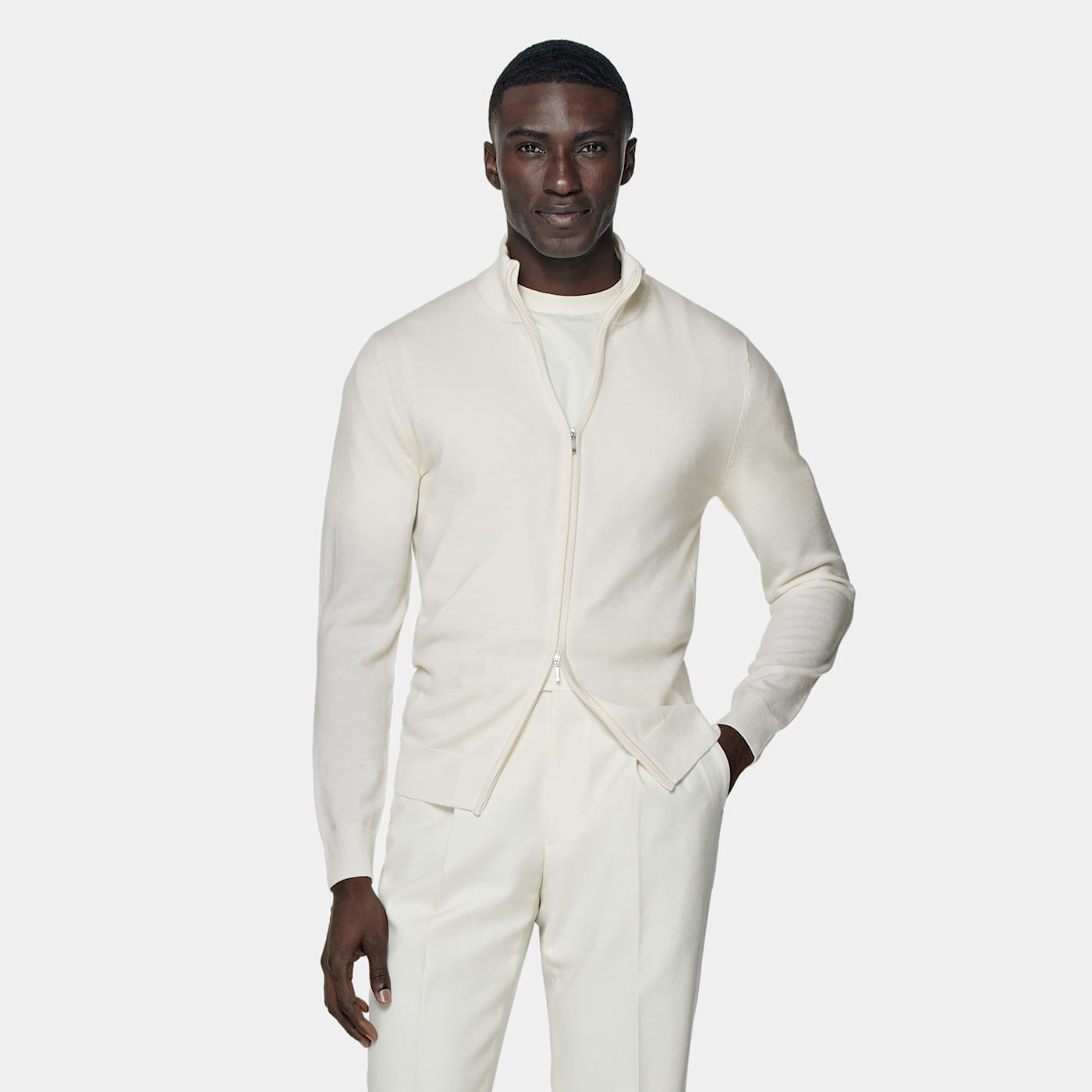 Suitsupply Off-white Zip Cardigan In Neutral