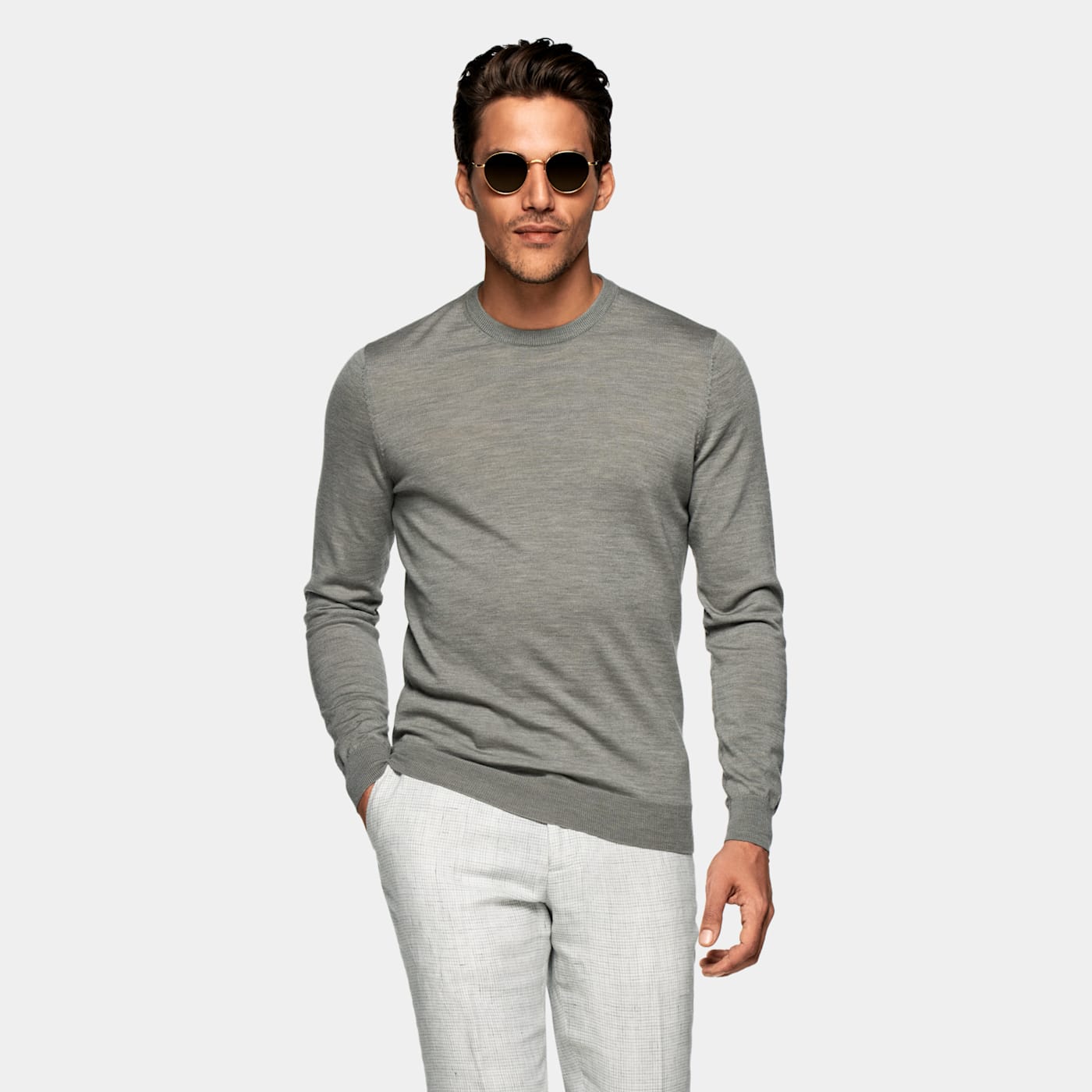 Suitsupply Light Green Crewneck In Gray