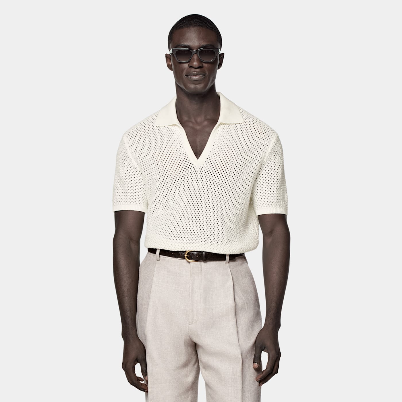 Suitsupply Polo Sans Boutons En Crochet Blanc Cassé