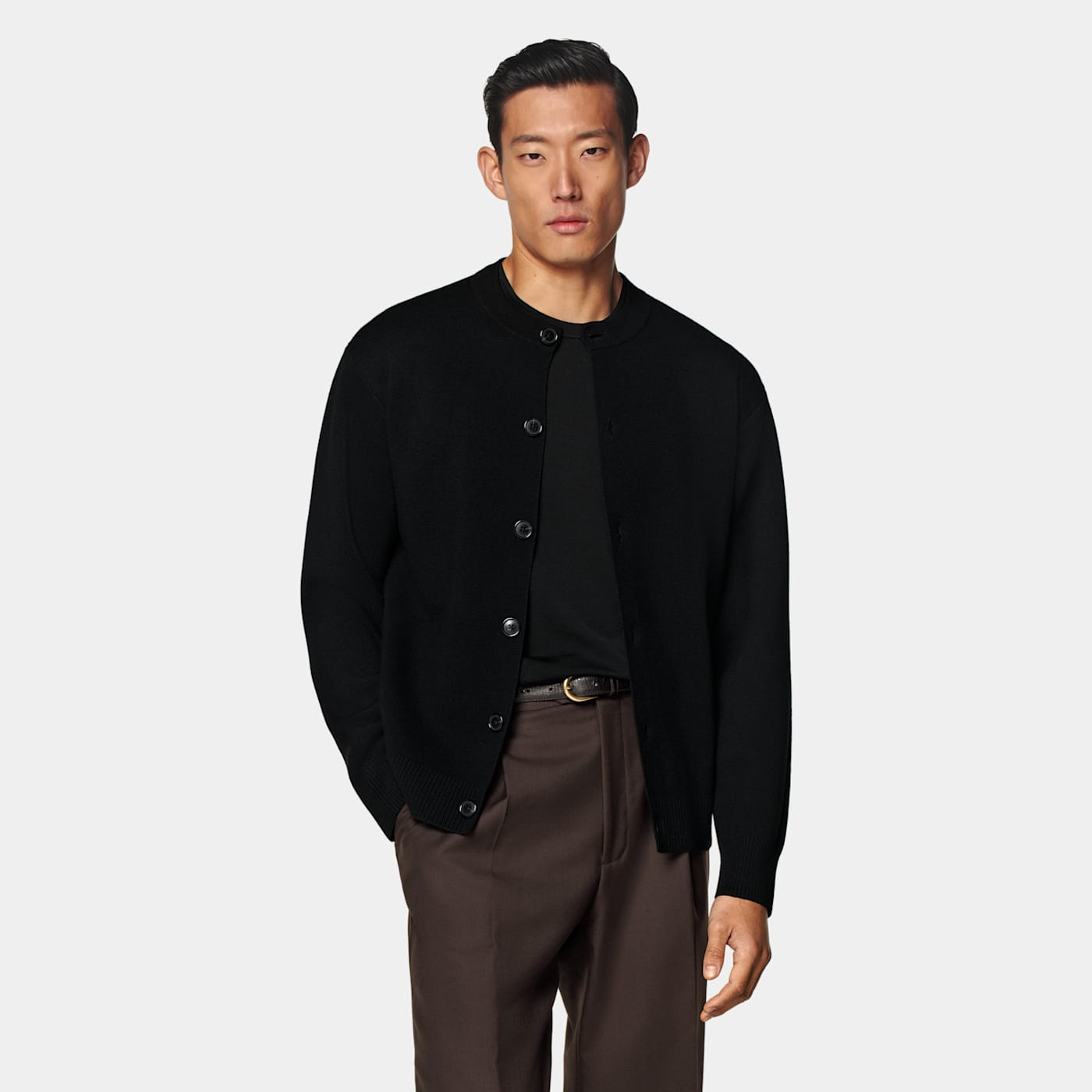 Suitsupply Black Merino Crewneck Cardigan