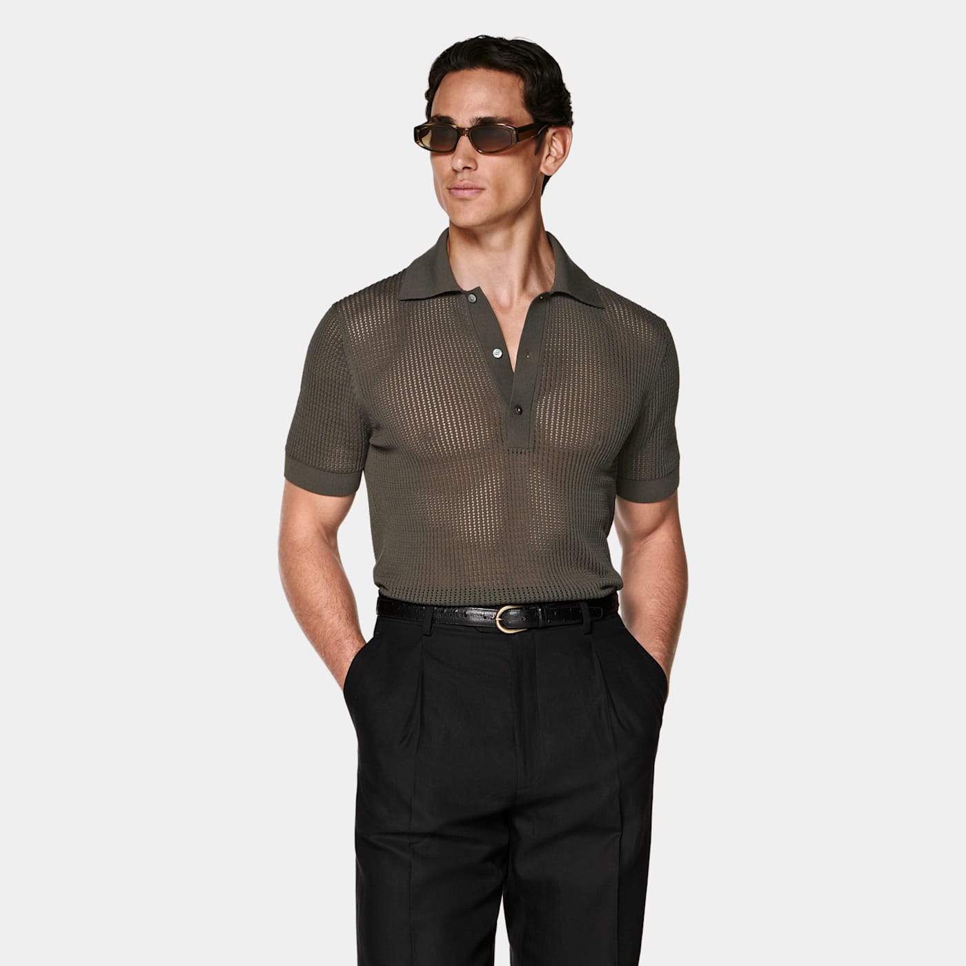 Suitsupply Green Crochet Polo