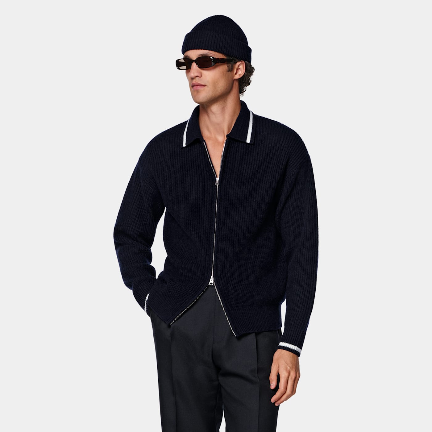 Suitsupply Navy Zip Cardigan