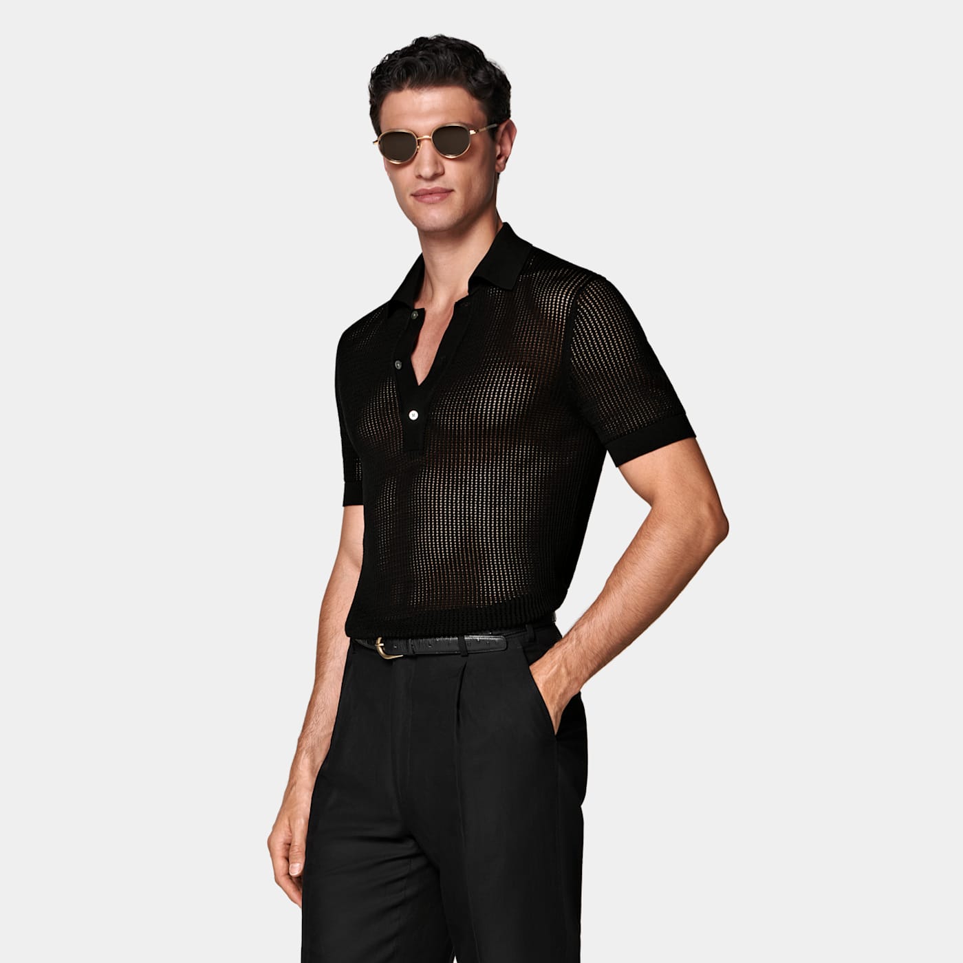 Suitsupply Black Crochet Polo