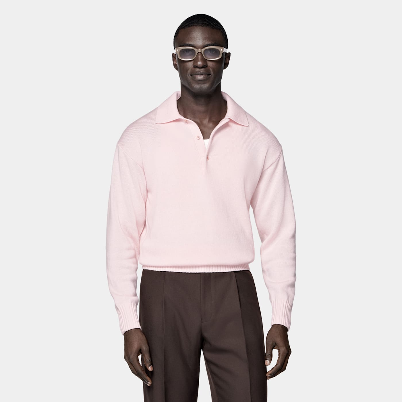 Suitsupply Pink Long Sleeve Polo In Pink
