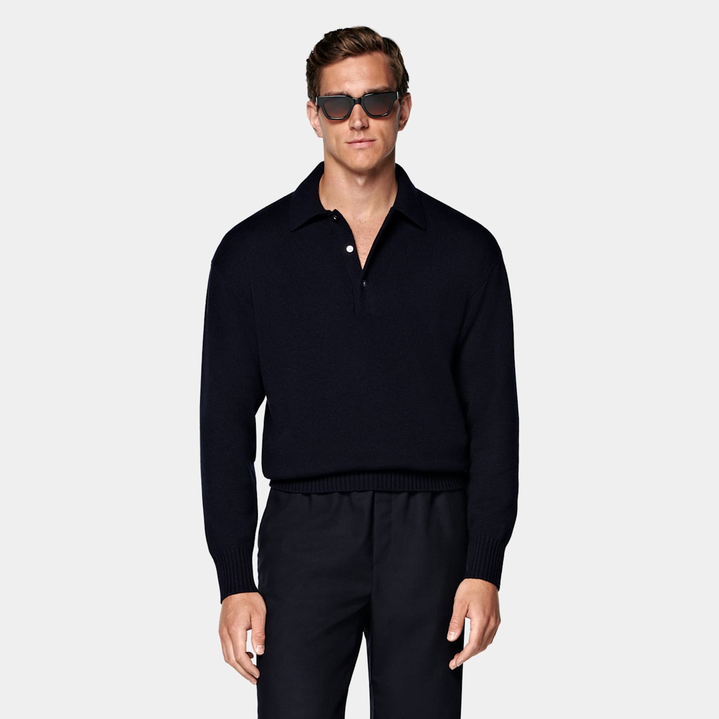 Suitsupply Navy Long Sleeve Polo In Blue