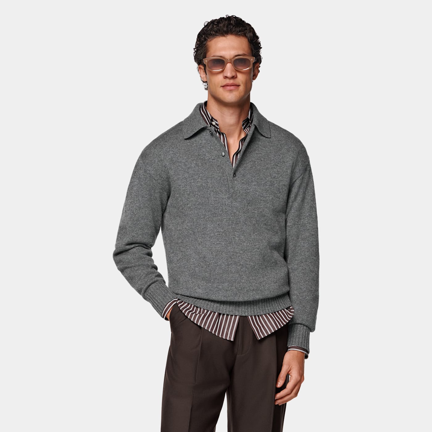 Suitsupply Mid Grey Long Sleeve Polo
