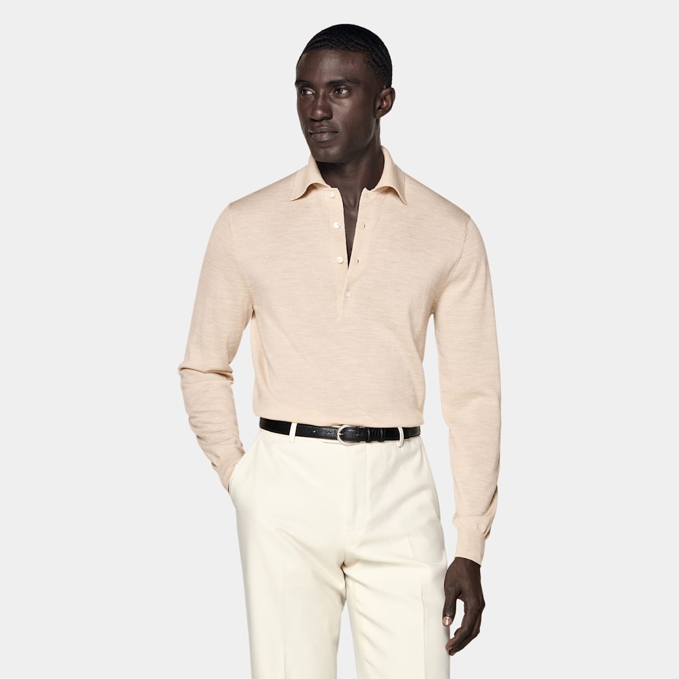 Suitsupply Sand Long Sleeve Polo In Sand