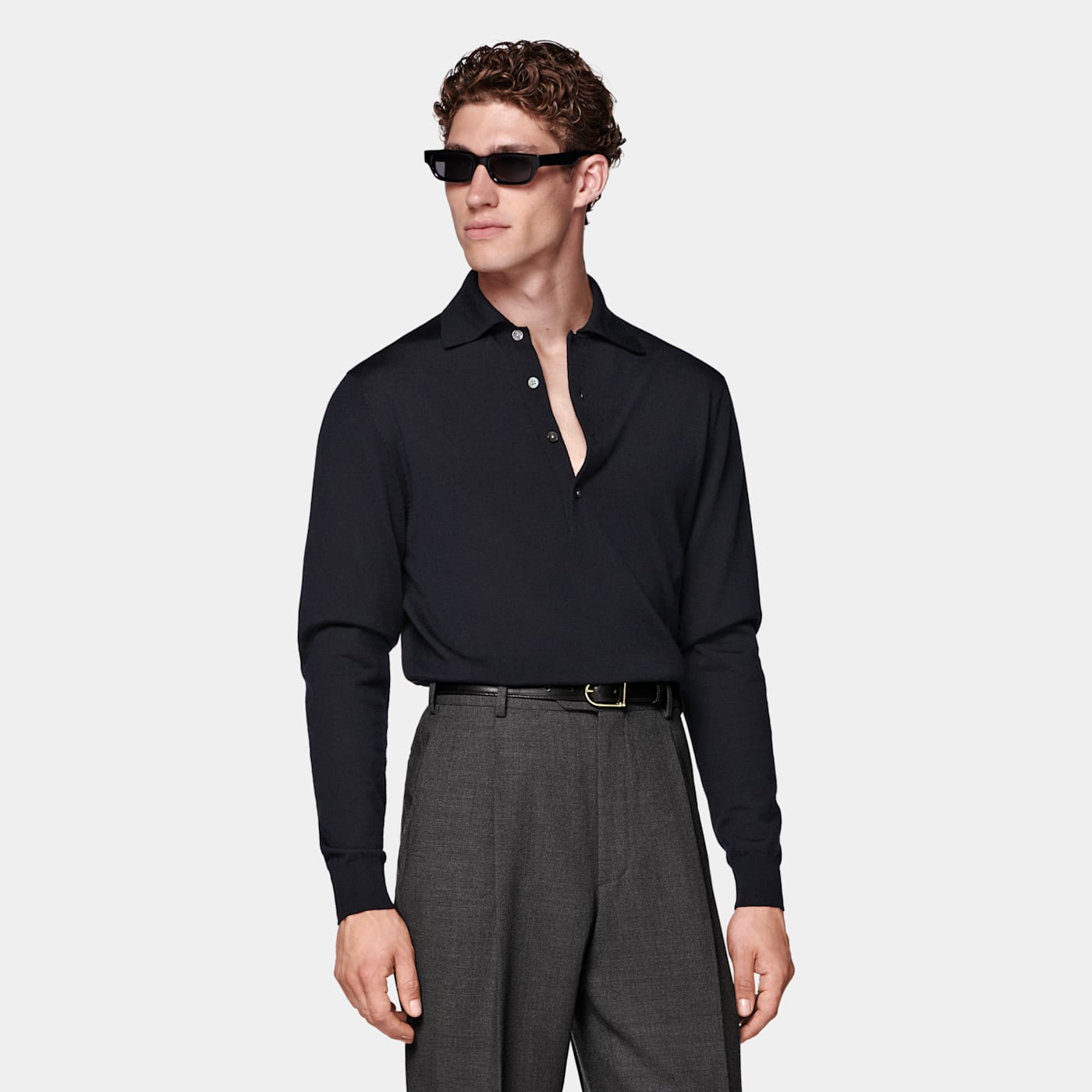 Suitsupply Navy Long Sleeve Polo