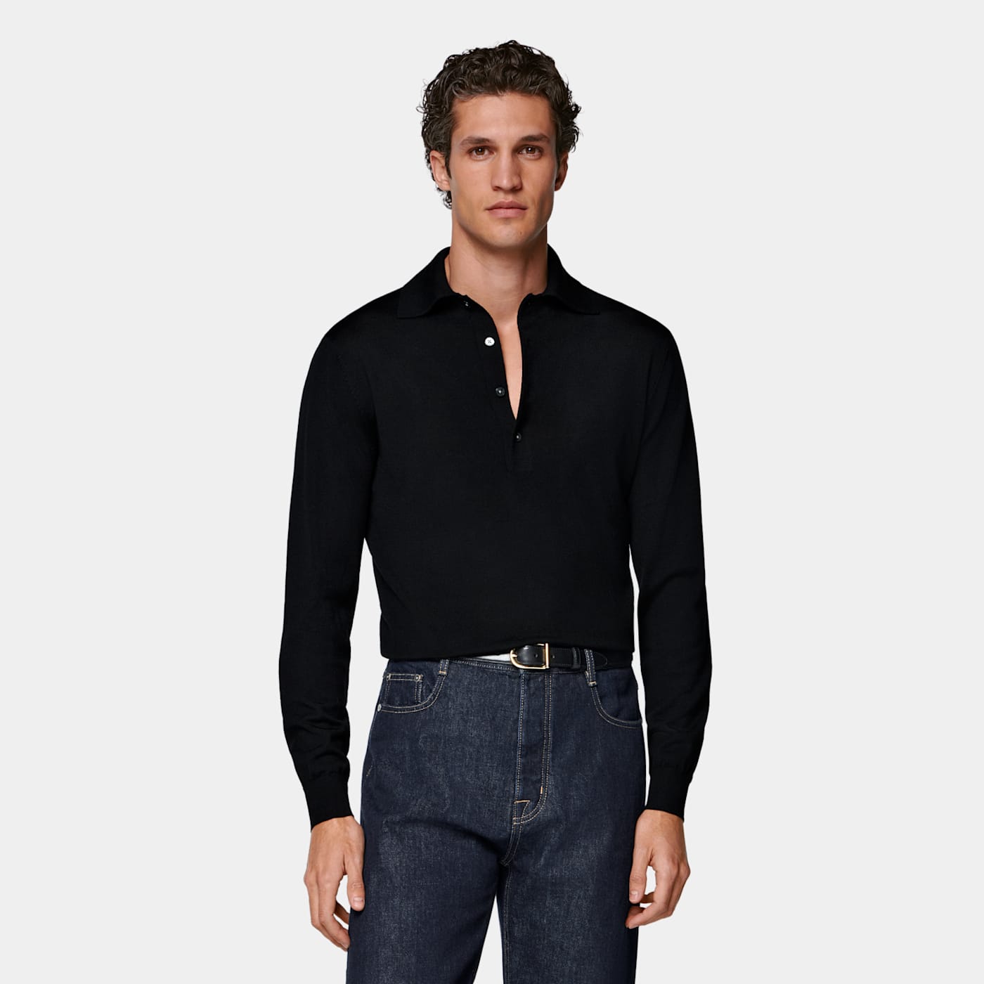 Suitsupply Black Long Sleeve Polo In Black