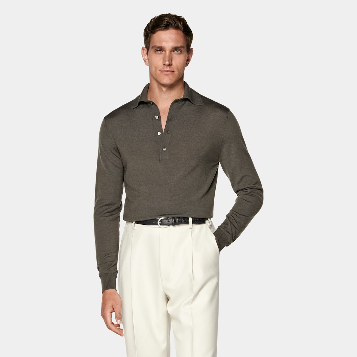 Suitsupply Green Long Sleeve Polo In Green