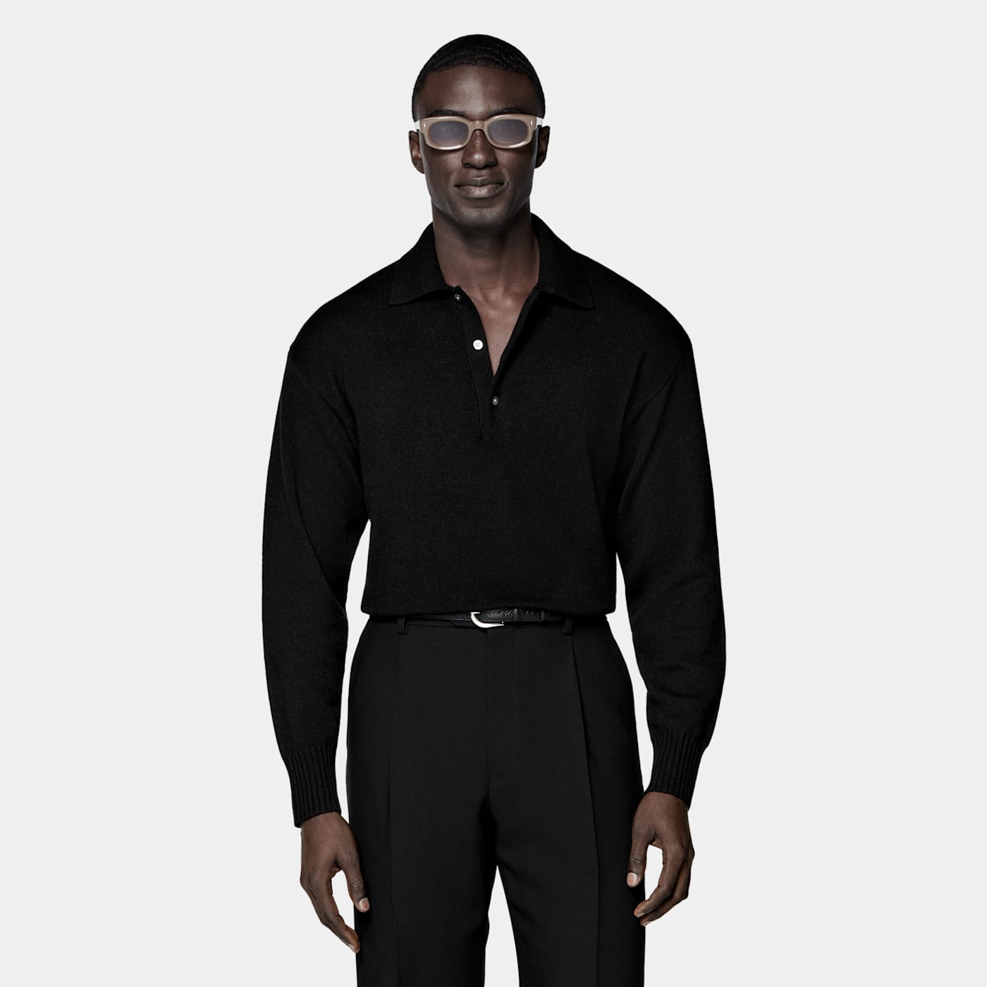 Suitsupply Black Long Sleeve Polo In Black