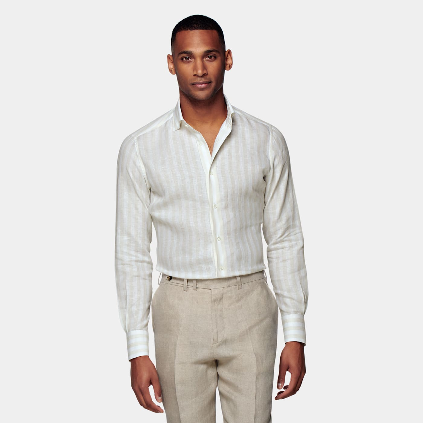 Suitsupply Light Brown Striped Slim Fit Shirt In Neutral
