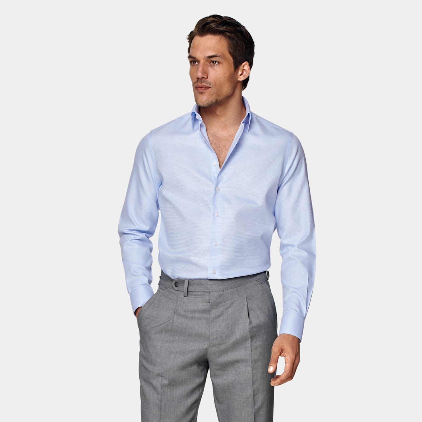 Shop Suitsupply Light Blue Checked Twill Slim Fit Shirt