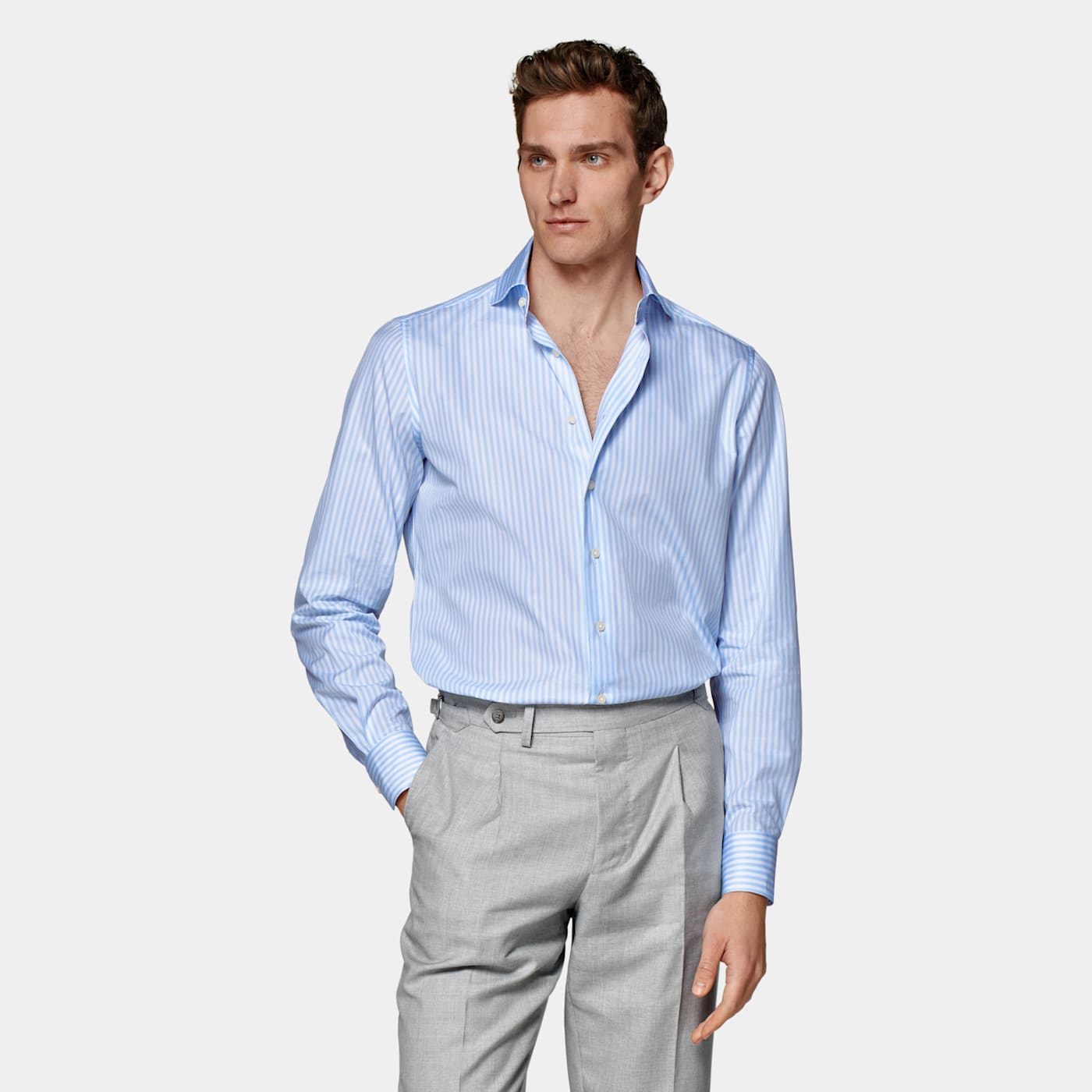 Shop Suitsupply Light Blue Twill Slim Fit Shirt