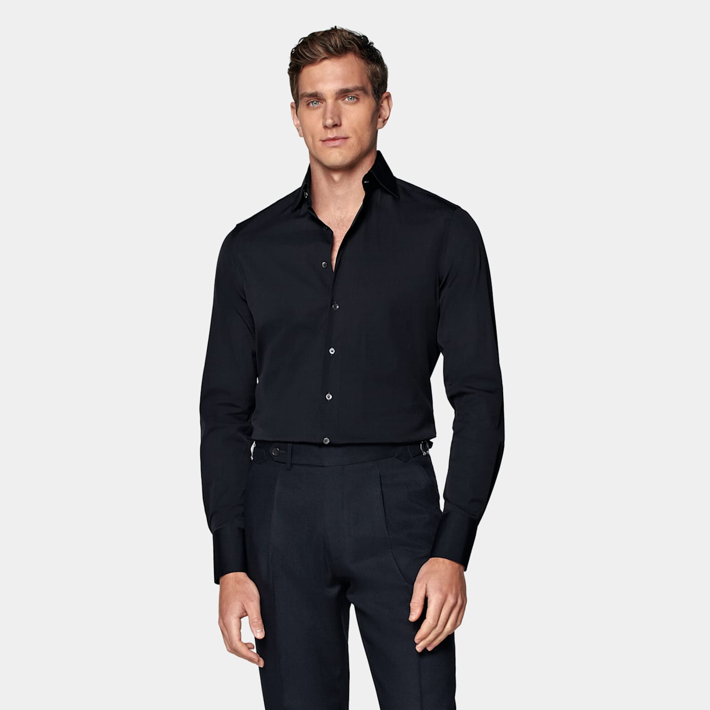 Suitsupply Navy Poplin Extra Slim Fit Shirt In Black