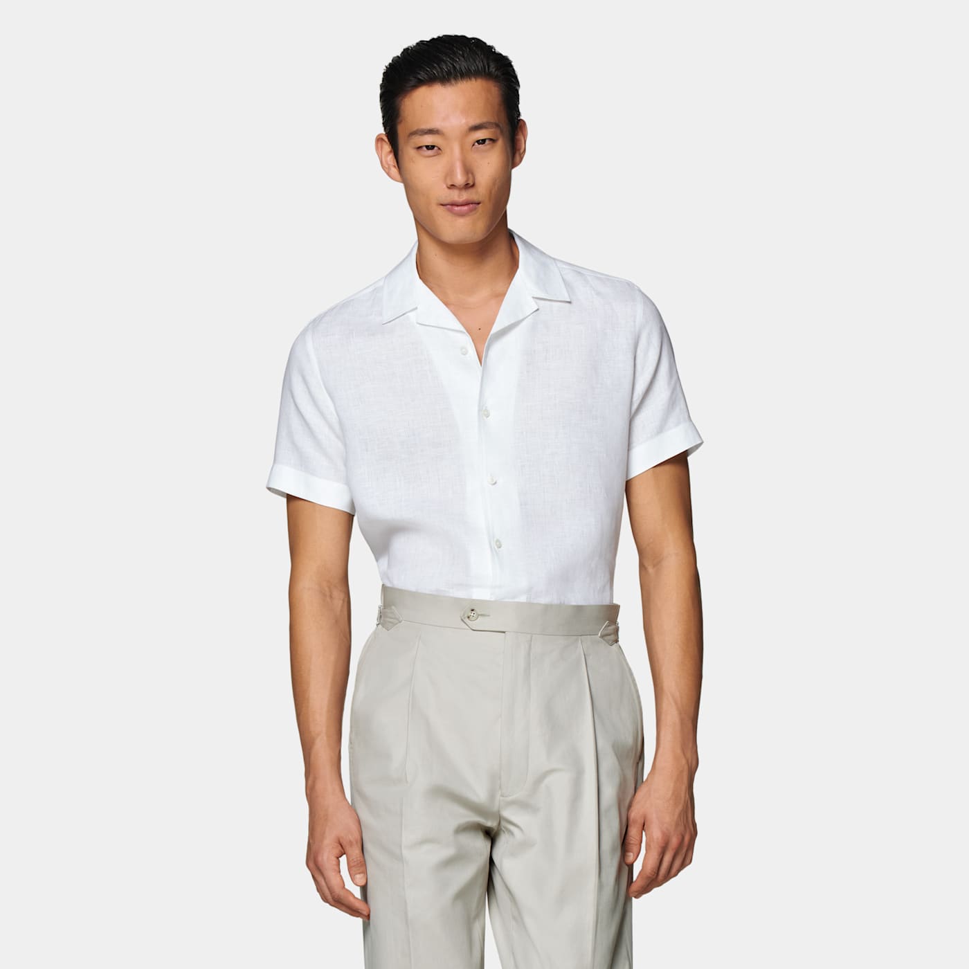 Suitsupply White Camp Collar Slim Fit Shirt