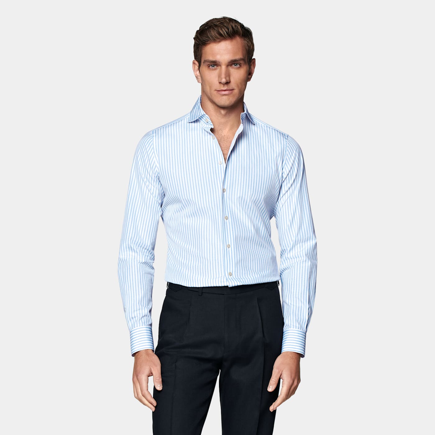 Shop Suitsupply Blue Striped Poplin Slim Fit Shirt