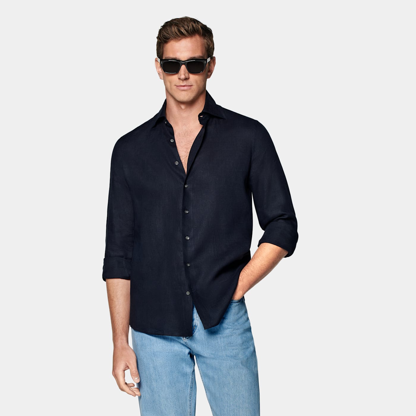 Suitsupply Navy Slim Fit Shirt In Blue