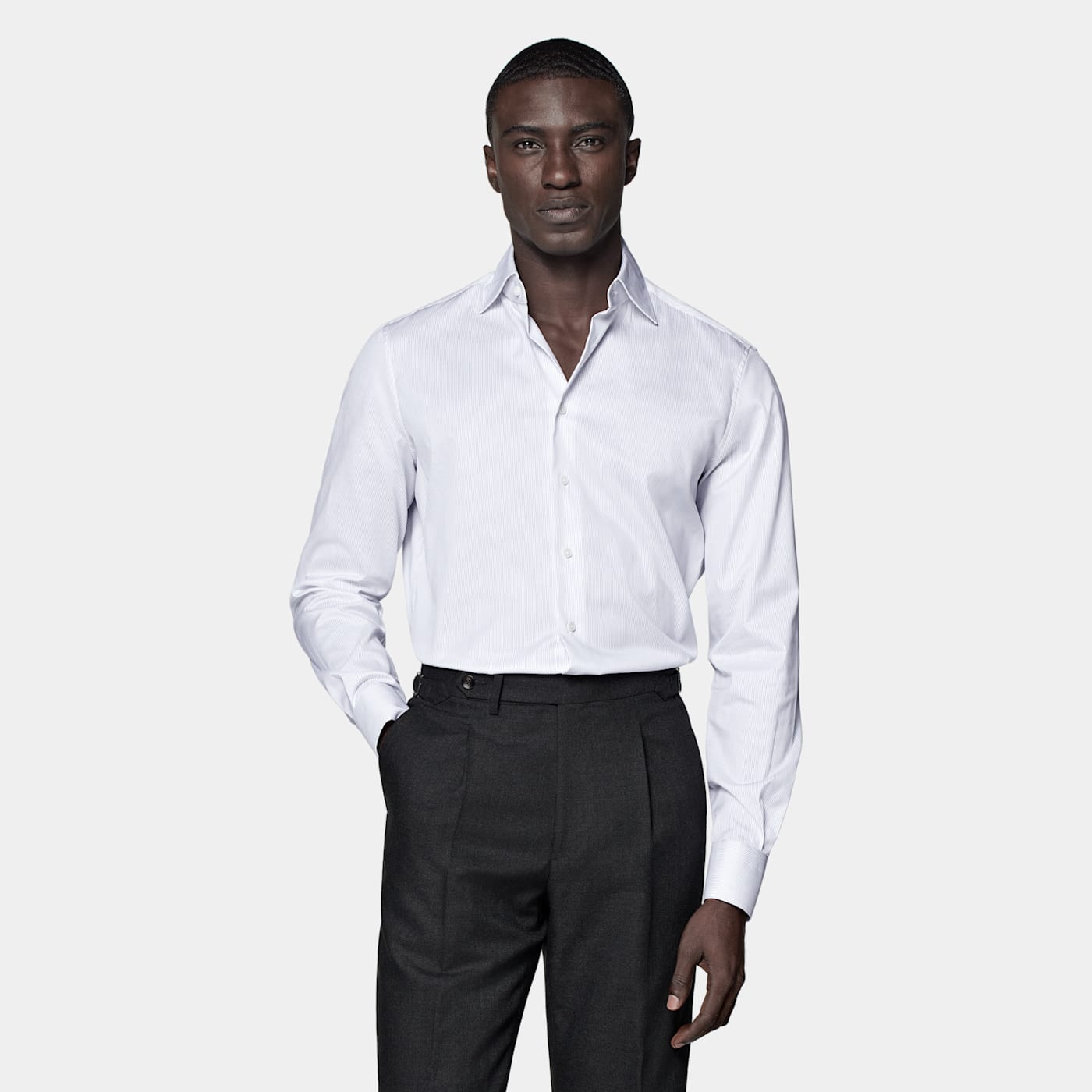 Suitsupply White Striped Twill Slim Fit Shirt