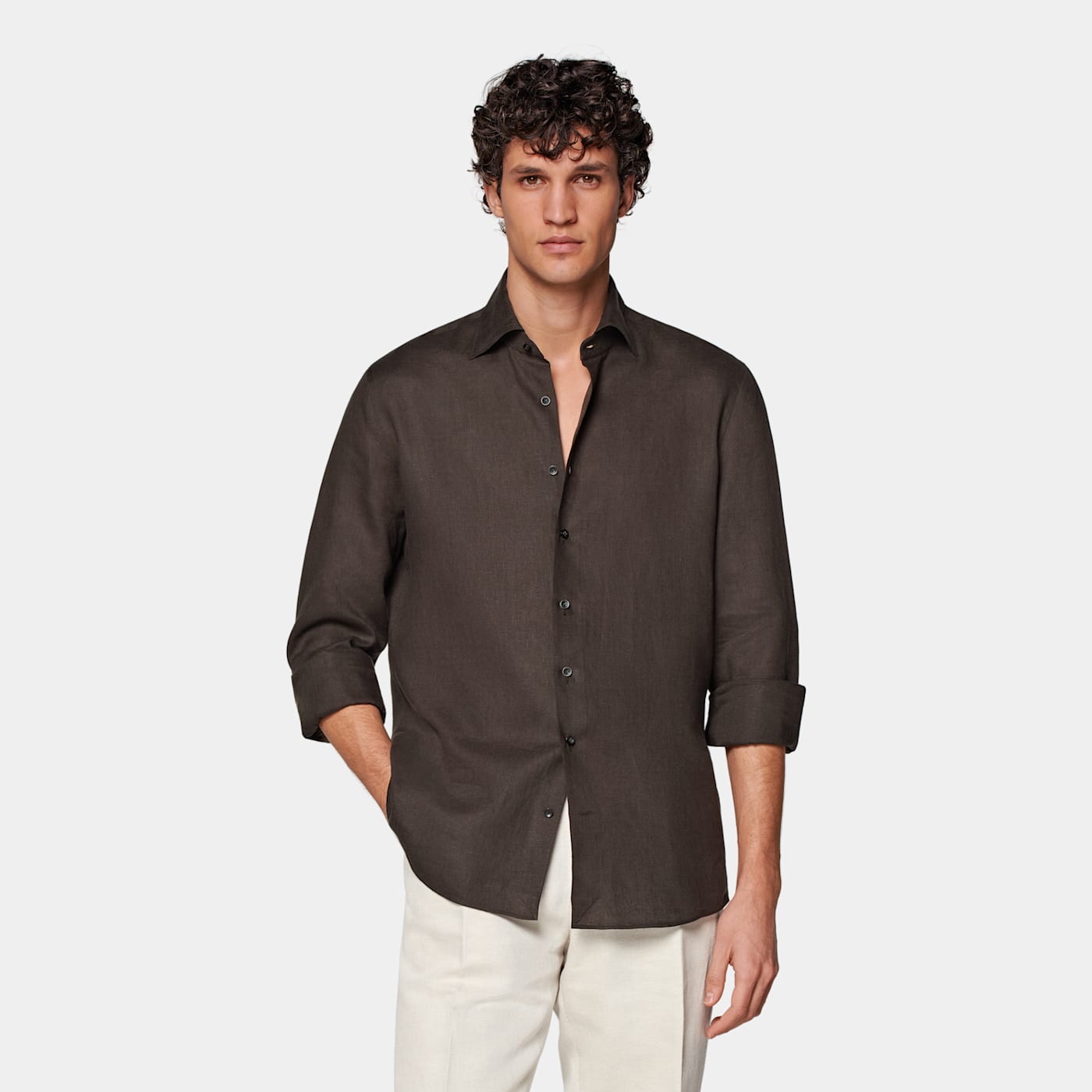Suitsupply Dark Brown Slim Fit Shirt