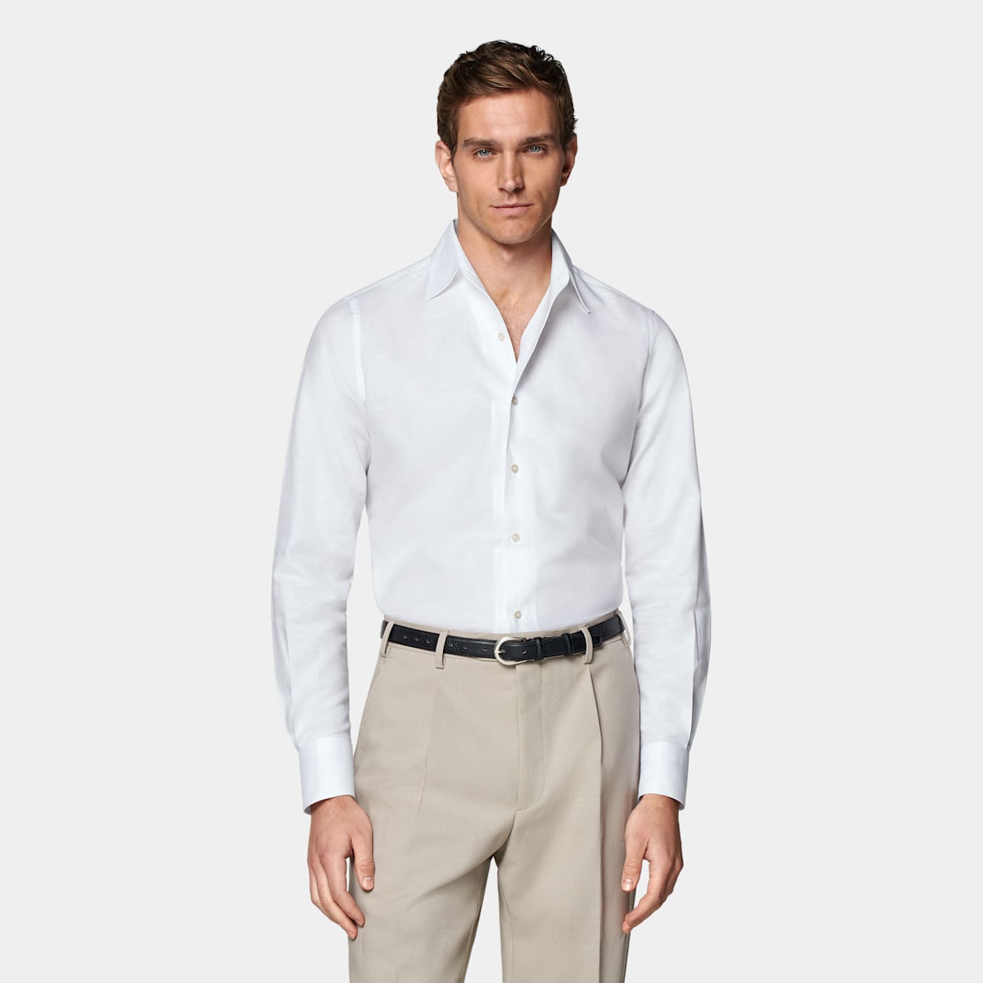 Suitsupply White One Piece Collar Slim Fit Shirt In Blue