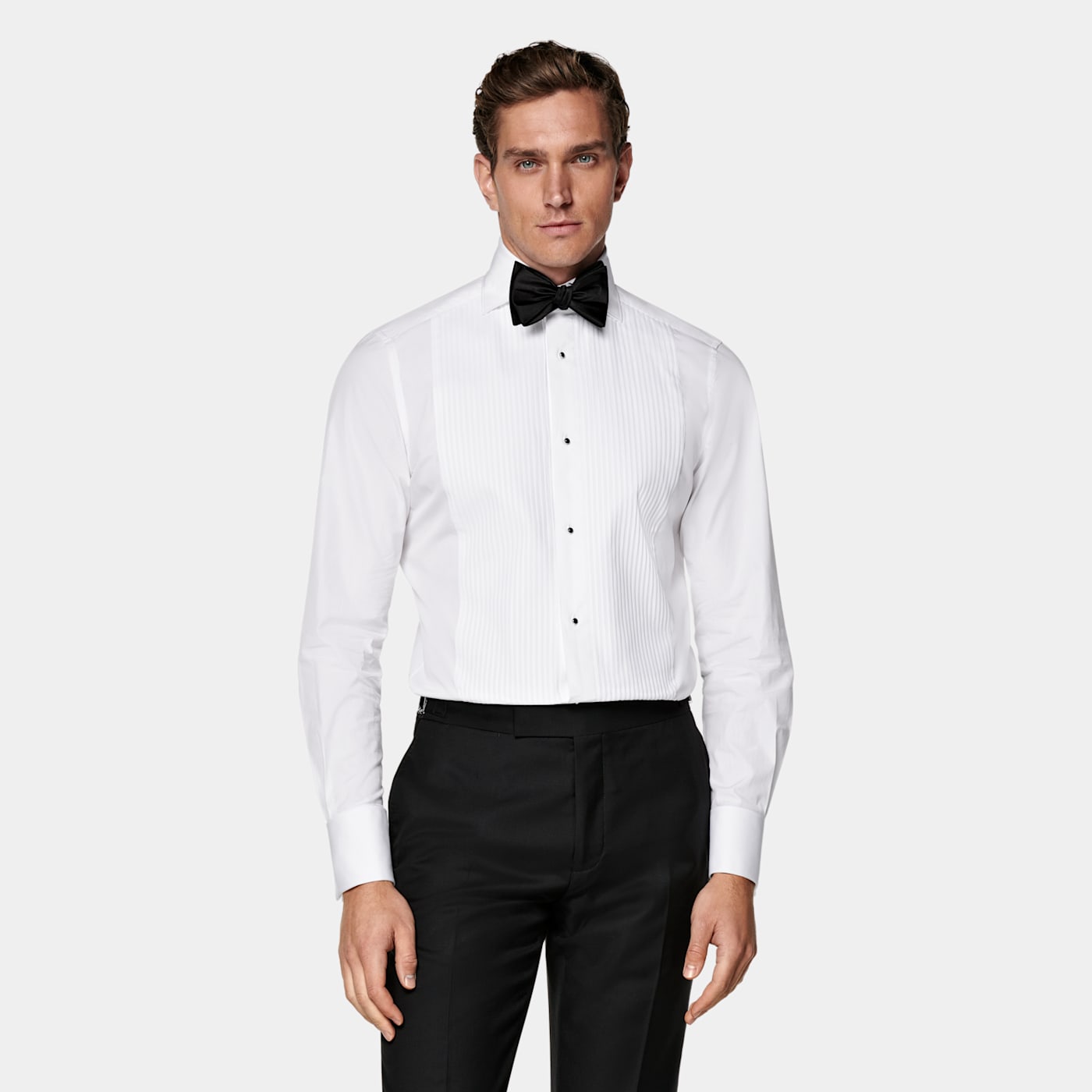 Suitsupply White Plisse Tailored Fit Tuxedo Shirt