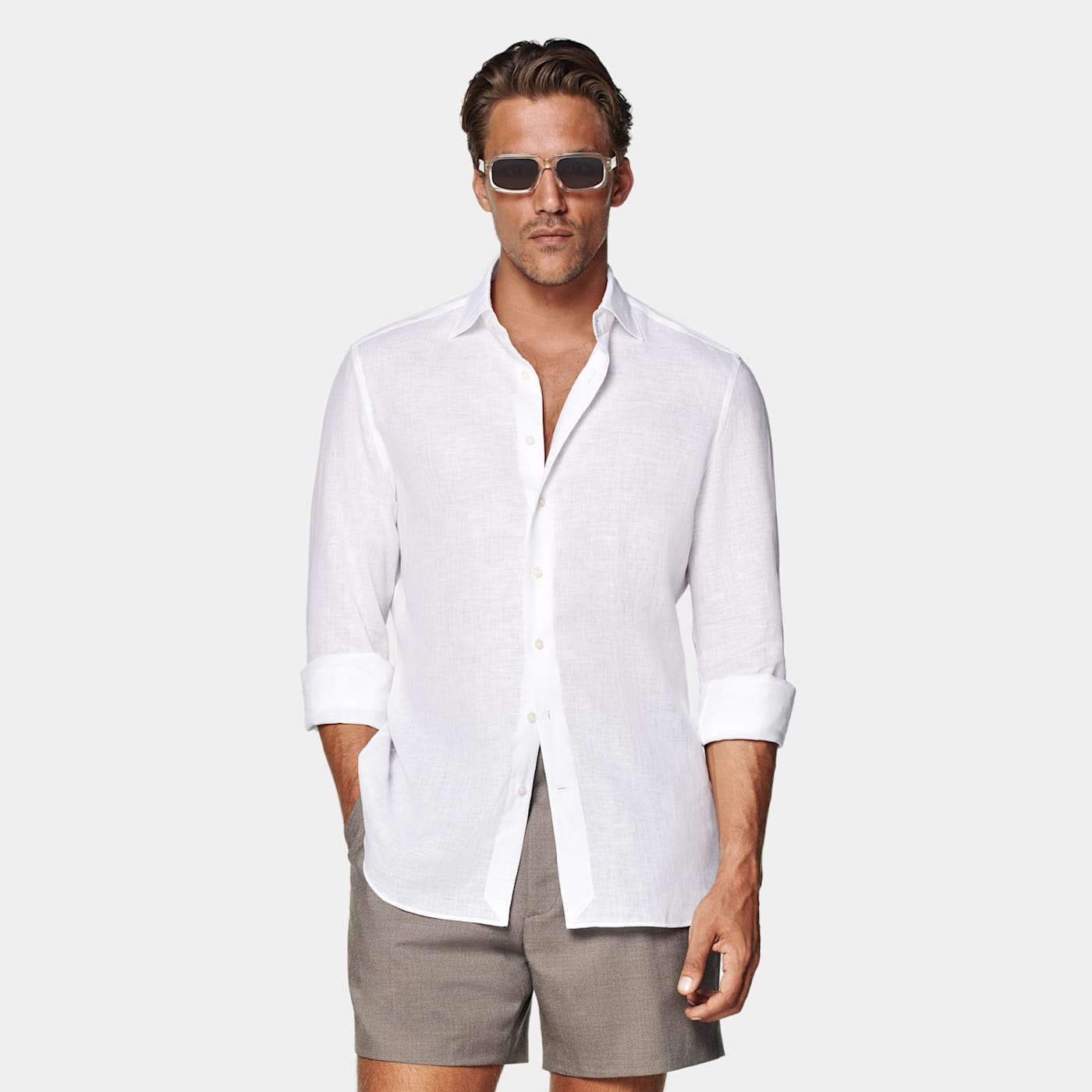 Suitsupply White Large Classic Collar Slim Fit Shirt