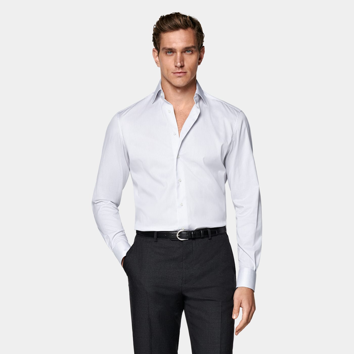 Suitsupply White Striped Widespread Collar Shirt