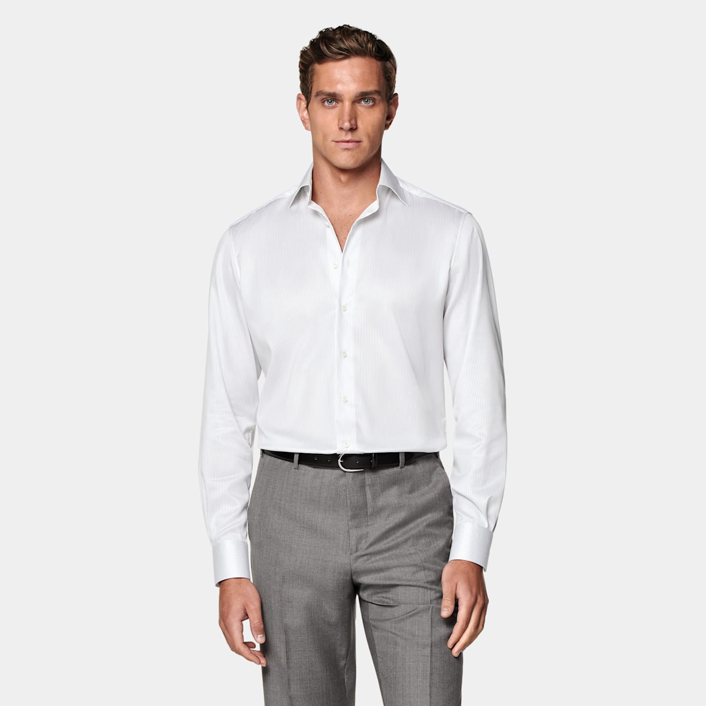 Suitsupply Grey Striped Twill Tailored Fit Shirt