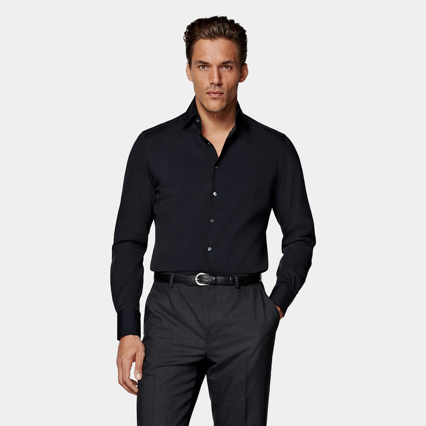 Suitsupply Navy Poplin Tailored Fit Shirt