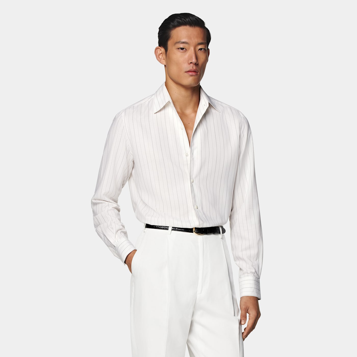 Suitsupply Chemise Coupe Tailored Blanc Cassé à Rayures