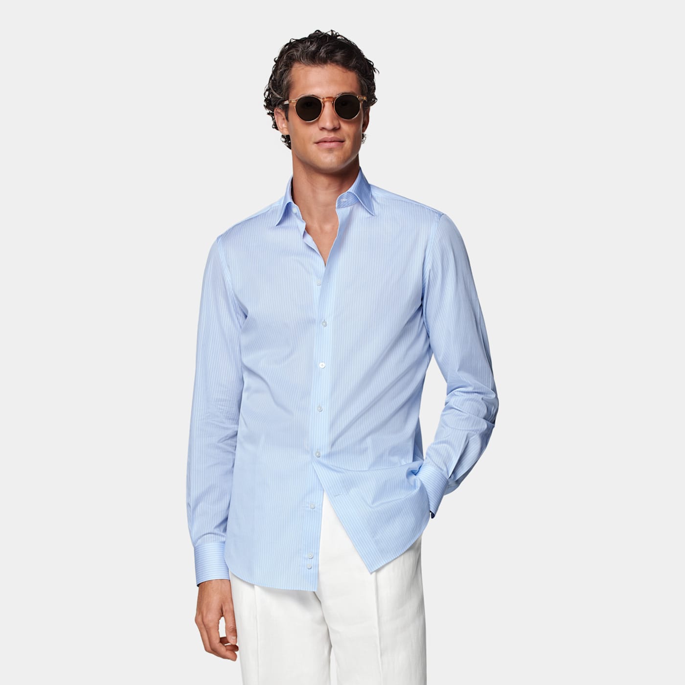 Suitsupply Blue Striped Poplin Tailored Fit Shirt